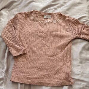Urban outfitters Pink Lace Trim Ribbed Women's Top
